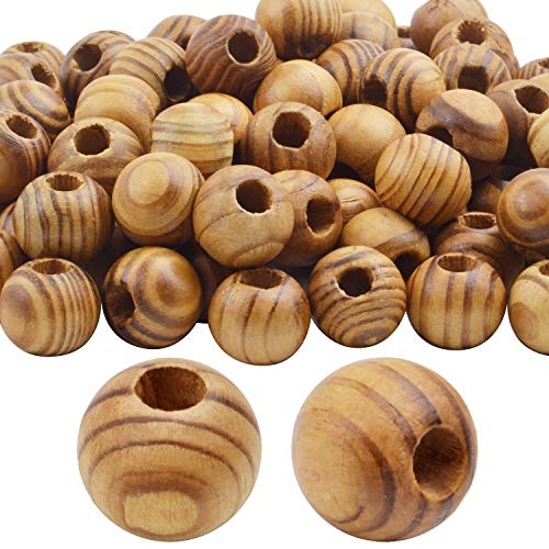 Natürliche Holzperlen, 100 Stück, 18 mm Durchmesser, runde lose Abstandshalter, großes Loch (6,5 mm), Holz-Bastelperlen mit schöner Maserung für selbstgemachte Dekorationen von mkslksbhnxl