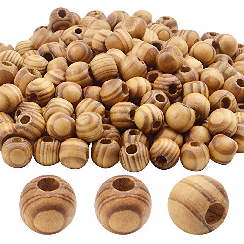 Natürliche Holzperlen, 200 Stück, 12 mm Durchmesser, runde lose Abstandshalter, großes Loch (4,5 mm), Holz-Bastelperlen mit schöner Maserung für selbstgemachte Dekorationen von mkslksbhnxl