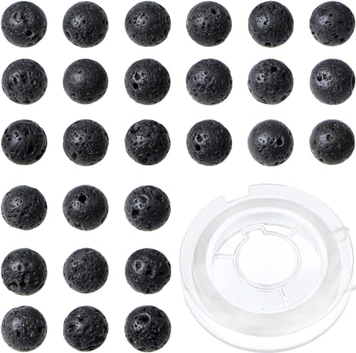 Natürliche Lava-Perlen, rund, 8 mm, mit 140 Stück, DIY-Schmuckherstellung, Uni (8 mm, 140 Stück, schwarze Lava) von mkslksbhnxl