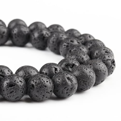 Natürliche Lava-Perlen zur Schmuckherstellung, Edelstein-Armbänder, 8 mm, schwarze Lava-Perlen, rund, lose Perlen (45–47 Stück, 8 mm, Lava) von mkslksbhnxl