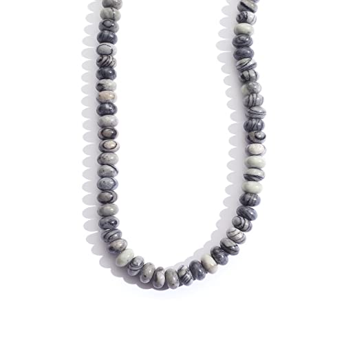 Natürliche Rondelle-Steinperlen, schwarz, Netzwerk-Zebra-Halbedelsteinperlen, Abakus-Perlen, handgefertigt, Edelstein für Schmuckherstellung, Armband, Halskette, 5 x 8 mm von mkslksbhnxl