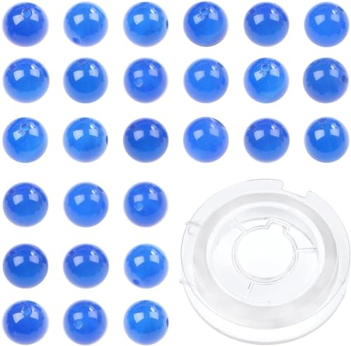 Natürliche blaue Achat-Perlen, rund, 10 mm, 90 Stück, DIY-Schmuckherstellung, Uni (10 mm, 90 Stück, blauer Achat) von mkslksbhnxl