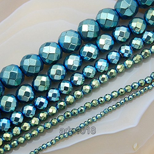 Natürliche facettierte und glatte metallische Häma-Perlen, rund, lose Perlen, 40,6 cm, 2 mm, 3 mm, 4 mm, 6 mm, 8 mm, 10 mm (3 mm, Metallic-Grün-Gelb (facettiert)) von mkslksbhnxl