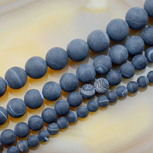 Natürliche matte Achat-Edelsteinperlen, rund, lose Perlen, Strang, 6 mm, 8 mm, 10 mm, 12 mm (10 mm, schwarzer Streifen) von mkslksbhnxl