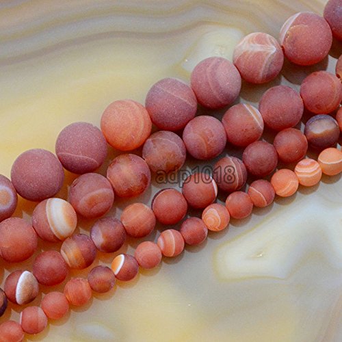 Natürliche matte Achat-Edelsteinperlen, rund, lose Perlen, Strang, 6 mm, 8 mm, 10 mm, 12 mm (6 mm, rote Streifen) von mkslksbhnxl