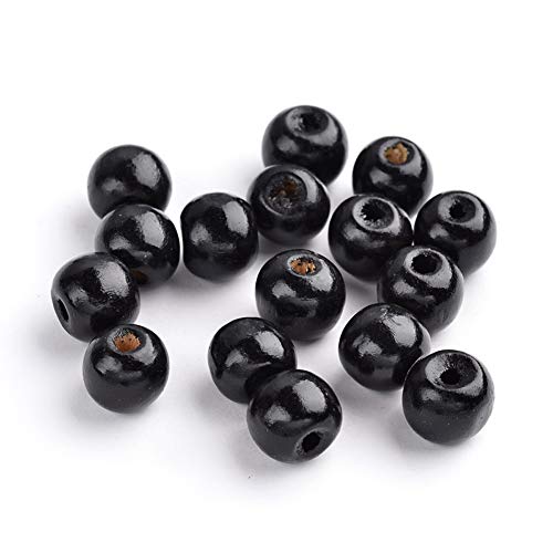 Natürliche runde Holzkugeln, Abstandshalter, 12 mm, schwarze Farbe, runde Holzperlen, lose Perlen für DIY-Schmuckherstellung, mit 3 mm Loch, 100 Stück von mkslksbhnxl