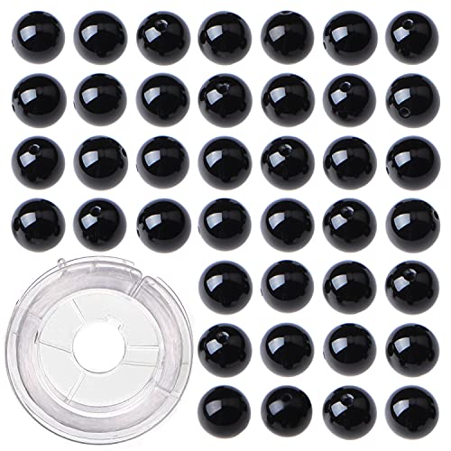 Natürliche schwarze Onyx-Edelsteine, rund, lose Perlen für Schmuckherstellung, mit Kristall-Stretchschnur, 6 mm, 200 Stück von mkslksbhnxl