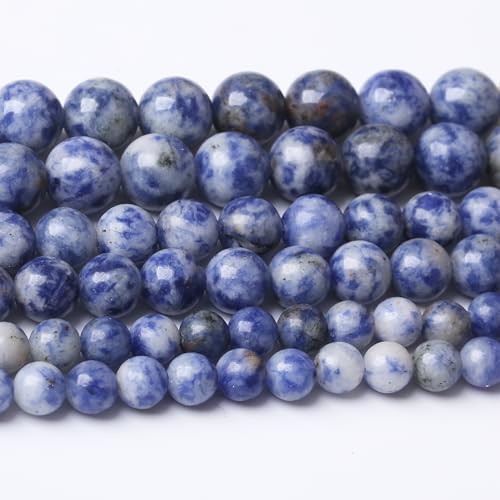Natürlicher blauer Punkt-Edelstein, runde Kristall-Energie-Jade-Perlen für Schmuckherstellung, DIY, Armband, Halskette, 1 Strang, 39,4 cm, 31 Stück, 12 mm von mkslksbhnxl