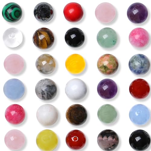Natursteinperlen, runde Steinperlen, lose Farbe, gemischt, zum Selbermachen, glatte Perlen für Armbänder, Halsketten, Ohrringe, 8 mm, 100 Stück, 8 mm von mkslksbhnxl