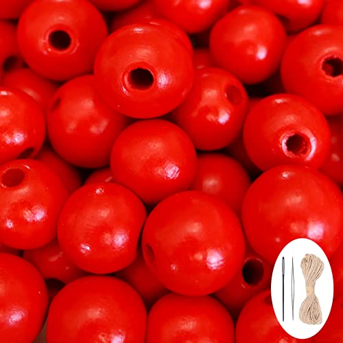Rote Holzperlen mit großem Loch, runde lose Perlen, natürliche Abstandshalter, Perlenzubehör für Bauernhaus, Perlen, Girlande, Halskette, Armband, Heimdekoration, 18 mm, 150 Stück Rote Holzperlen mit großem Loch, runde lose Perlen, natürliche Abstandshalter, Perlenzubehör für Bauernhaus, Perlen, Girlande, Halskette, Armband, Heimdekoration, 18 mm, 150 Stück von mkslksbhnxl