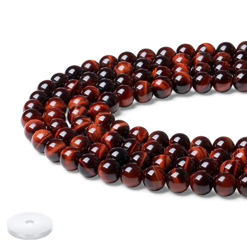 Rote Tigerauge-Perlen, 60 Stück, Kristallperlen, 8 mm, runde Steine, rote Perlen, glatte lose Perlen für Armbänder, Halsketten, DIY-Ohrringe, 60 Stück von mkslksbhnxl