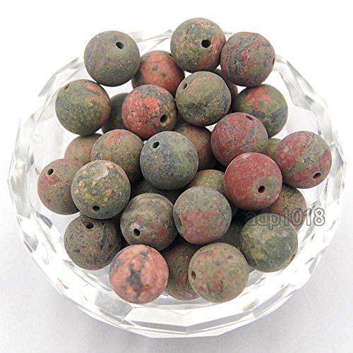 Runde Abstandshalter, natürlich, matt, mattiert, lose Perlen, 4 mm, 6 mm, 8 mm, 10 mm, 12 mm (12 mm, matter Lachs, Moos-Jaspis) von mkslksbhnxl