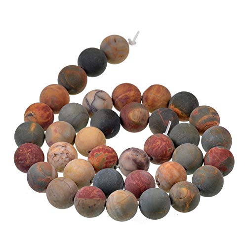 Runde Abstandshalter-Perlen aus natürlichem, mattem Edelstein, 10 mm, mehrfarbiger Picasso-Jaspis von mkslksbhnxl