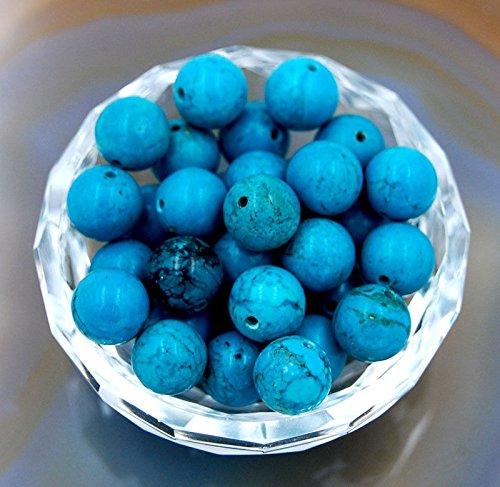 Runde Abstandshalter aus natürlichem Edelstein, lose Perlen, 10 mm, 40 Stück, Blau Türkis von mkslksbhnxl