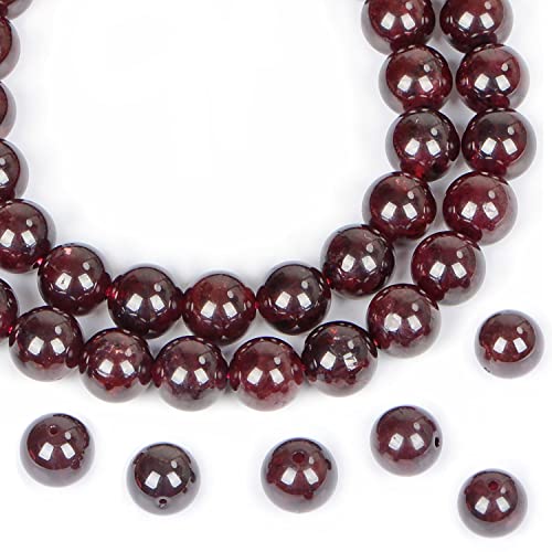 Runde lose Perlen aus natürlichem Edelstein, 38,1 cm, für Armbänder, Halsketten, Ohrringe, Schmuckherstellung, Basteln, DIY (10 mm, dunkelroter Granat) von mkslksbhnxl