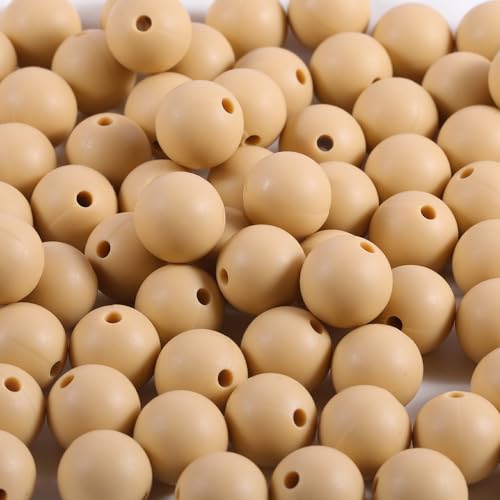 Silikonperlen, 12 mm, zur Herstellung von Schlüsselanhängern, Silikonperlen für Armbänder, Halsketten, runde Perlen für Stifte, Khaki, 150 Stück von mkslksbhnxl