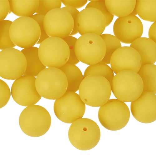 Silikonperlen, rund, lose Gummiperlen, Großpackung für selbstgemachte Schlüsselanhänger, Stifte, Armbänder, Schmuckherstellung, 19 mm, 50 Stück (dunkelgelb) von mkslksbhnxl