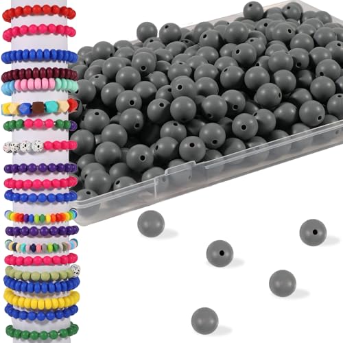 Silikonperlen für Schlüsselanhänger, runde Silikonperlen für Stifte, Armbänder, Halsketten, 12 mm, Grau, 200 Stück Silikonperlen für Schlüsselanhänger, runde Silikonperlen für Stifte, Armbänder, Halsketten, 12 mm, Grau, 200 Stück von mkslksbhnxl