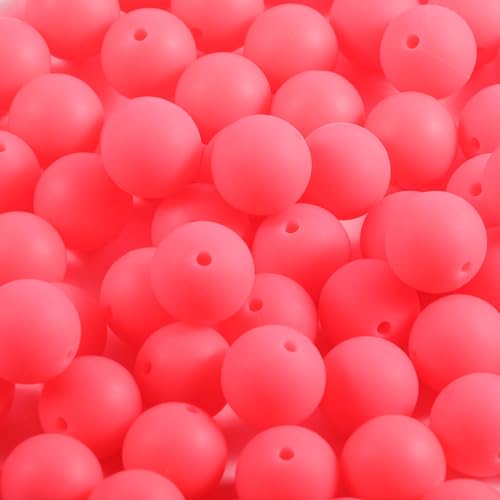 Silikonperlen für die Herstellung von Schlüsselanhängern, 120 Stück, 15 mm, Silikonperlen zur Herstellung von Armbändern, Halsketten, runde Perlen für Stifte (Rosa, Rot) von mkslksbhnxl