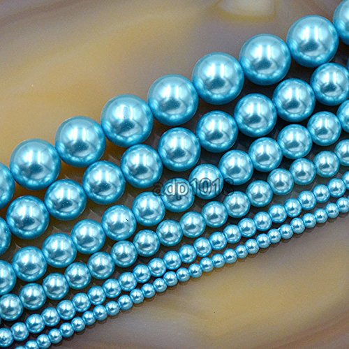 Tschechische Glasperlen, rund, 3 mm, 4 mm, 6 mm, 8 mm, 10 mm, 12 mm, Aquamarinblau von mkslksbhnxl