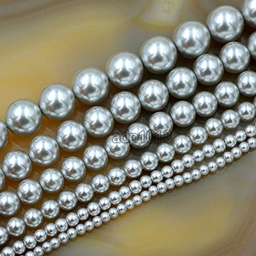 Tschechische Glasperlen, rund, 3 mm, 4 mm, 6 mm, 8 mm, 10 mm, 12 mm (10 mm, Hellgrau) von mkslksbhnxl
