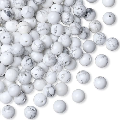 US-MKL-CB-04WH1 weiße türkisfarbene Perlen, 8 mm, natürliche Kristallperlen, rund, Polierstein, echte Edelsteine, DIY-Schmuckherstellung, 47 Stück von mkslksbhnxl