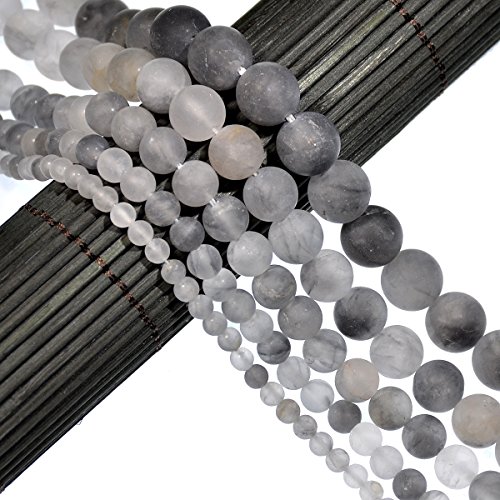 Wunderschöne, natürliche, matte Edelsteinperlen, rund, lose Perlen, 4–12 mm (4 mm, 02 matter Wolkenkristallquarz) von mkslksbhnxl