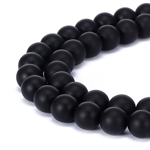 Wunderschöne, natürliche fuschiafarbene Achat-Edelstein, matt, rund, lose Perlen für Schmuckherstellung, 10 mm, schwarzer Onyx) von mkslksbhnxl