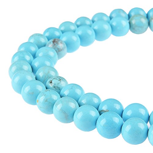 Wunderschöne natürliche Edelsteine, lose Perlen, glatt, rund, ca. 39,4 cm, DIY-Armband, Halskette für Schmuckherstellung (10 mm, glattes blaues Türkis) von mkslksbhnxl