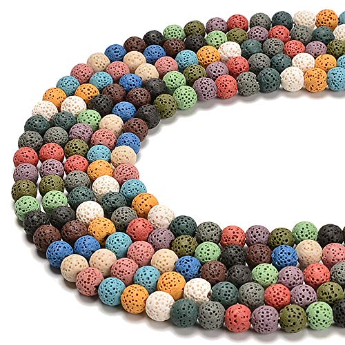 Wunderschöne natürliche Edelsteine, lose Perlen, glatt, rund, ca. 39,4 cm, DIY-Armband, Halskette für Schmuckherstellung (6 mm, buntes Lavastein) von mkslksbhnxl