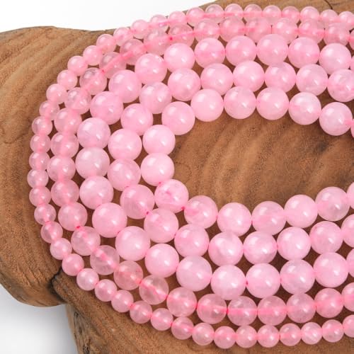 Wunderschöne rosa Rosenquarz-Perlen, lose Perlen, 6 mm, glatt, rund, ca. 38,1 cm, DIY-Armband, Halskette für Schmuckherstellung von mkslksbhnxl