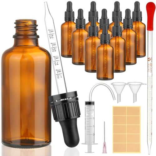 modacraft 10Stk 50ml Pipettenflasche mit Hilfszubehör, Flasche mit Pipette Braunglasflasche Apothekerflasche Tropfflasche für Flüssigkeit, Ätherische Öl, Parfümöle, Aromatherapie von modacraft