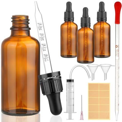 modacraft 3Stk 50ml Pipettenflasche mit Hilfszubehör, Flasche mit Pipette Braunglasflasche Apothekerflasche Tropfflasche für Flüssigkeit, Ätherische Öl, Parfümöle, Aromatherapie, Flüssigfarbstoffen von modacraft