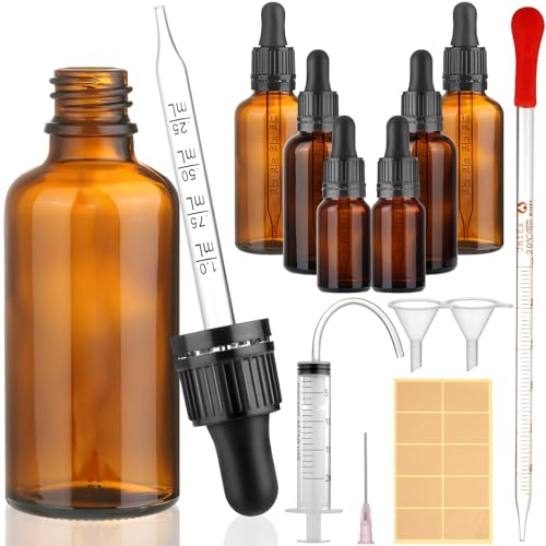 modacraft 6Stk 10ml & 30ml & 50ml Pipettenflasche mit Hilfszubehör, Flasche mit Pipette Braunglasflasche Apothekerflasche Tropfflasche für Flüssigkeit, Ätherische Öl, Parfümöle, Aromatherapie von modacraft