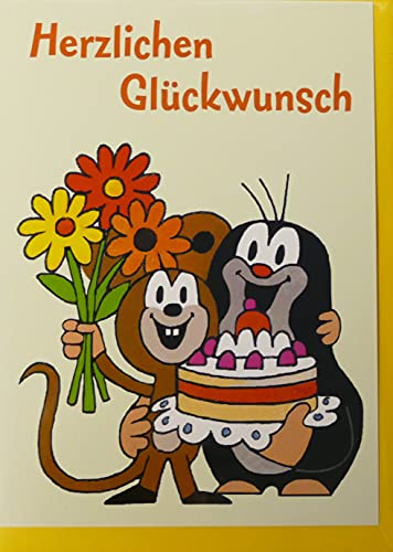 Grußkarte mit Umschlag/Klappkarte DER KLEINE MAULWURF - Motiv: MW HERZLICHEN GLÜCKWUNSCH, Anlass: Geburtstag, Künstler/Verlag: KARTENKOMBINAT © MILER, Zdenek, Größe: 11,5x16 cm von modern times