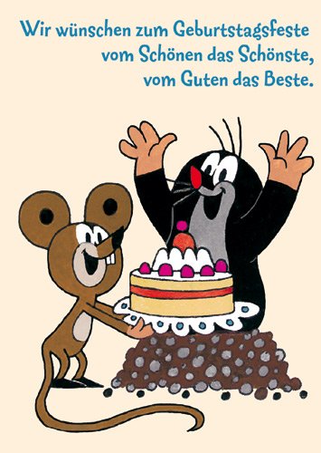 Grußkarte mit Umschlag/Klappkarte DER KLEINE MAULWURF - Motiv: MW ZUM GEBURTSTAGSFESTE, Anlass: Geburtstag, Künstler/Verlag: KARTENKOMBINAT © MILER, Zdenek, Größe: 11,5x16 cm von modern times