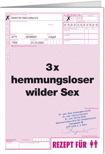 Grußkarte mit Umschlag/Klappkarte LUSTIG - Motiv: 3x HEMMUNGSLOSER SEX, Anlass: Fun Männer/Frauen, Künstler/Verlag: ART & IMAGE, Größe: 11,5x16 cm von modern times