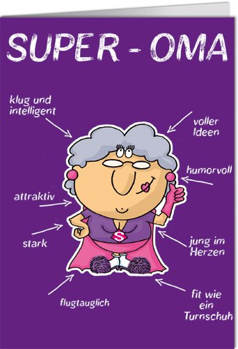 modern times Grußkarte mit Umschlag/Klappkarte LUSTIG - Motiv: SUPEROMA, Anlass: Fun, Künstler/Verlag STOCKEBRAND, Kathrin, Größe: 11,5x16 cm von modern times
