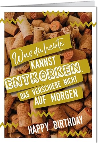 modern times Grußkarte mit Umschlag/Klappkarte LUSTIG - Motiv: WAS DU HEUTE KANNST ENTKORKEN, Anlass:, Künstler/Verlag Design: Katrin Diekhof, Größe: 11,5x16 cm von modern times