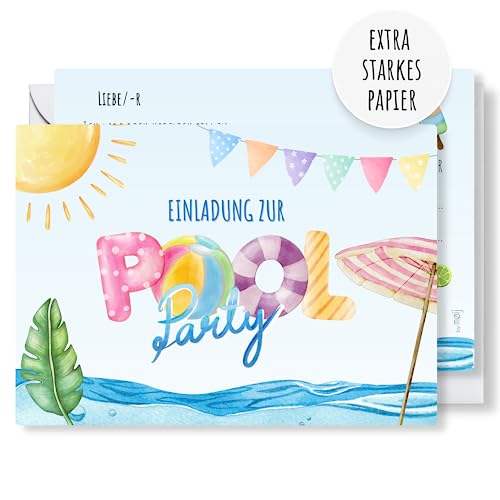 møij 12x EINLADUNGSKARTEN + passende Umschläge für Mädchen & Jungen Kindergeburtstag - schöne Karten mit Pool Party Motiv møij 12x EINLADUNGSKARTEN + passende Umschläge für Mädchen & Jungen Kindergeburtstag - schöne Karten mit Pool Party Motiv von møij