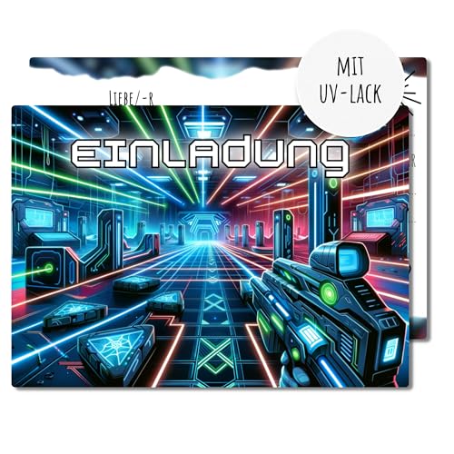 møij 12x EINLADUNGSKARTEN für Jungen & Mädchen Kindergeburtstag - coole Karten mit Lasertag Motiv & UV-Lack møij 12x EINLADUNGSKARTEN für Jungen & Mädchen Kindergeburtstag - coole Karten mit Lasertag Motiv & UV-Lack von møij
