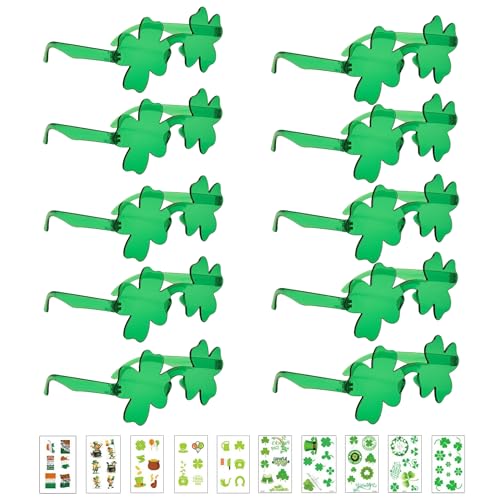 Kleeblatt-Tattoo-Aufkleber, Motiv: St. Patrick's Day, irisches Geschenk, Feier, grünes Partygeschenk-Set für Damen und Herren, irische Foto-Requisiten (Sonnenbrille) von mogenda