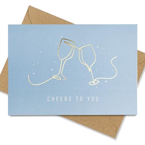Karte zu verschiedenen Anlässen (Geburtstag, Hochzeit) - Dankekarte, Glückwunschkarte - mit Heißfolienprägung - Inkl. Umschlag - DIN A6 Klappkarte - Cheers to you von møij