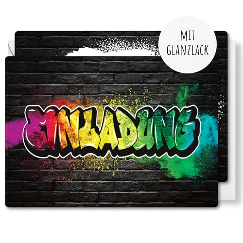 møij 12x EINLADUNGSKARTEN + passende Umschläge für Jungen & Mädchen Kindergeburtstag - coole Karten mit Graffiti Motiv & partiellem Hochglanzlack møij 12x EINLADUNGSKARTEN + passende Umschläge für Jungen & Mädchen Kindergeburtstag - coole Karten mit Graffiti Motiv & partiellem Hochglanzlack von møij
