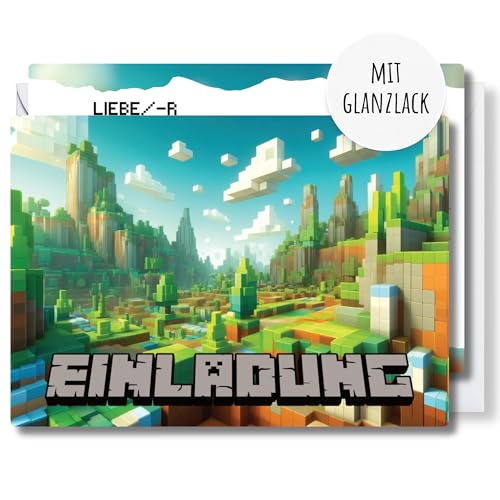 møij 12x EINLADUNGSKARTEN + passende Umschläge für Jungen & Mädchen Kindergeburtstag - coole Karten mit Pixel-Motiv & partiellem Hochglanzlack møij 12x EINLADUNGSKARTEN + passende Umschläge für Jungen & Mädchen Kindergeburtstag - coole Karten mit Pixel-Motiv & partiellem Hochglanzlack von møij