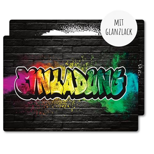 møij 12x EINLADUNGSKARTEN für Jungen & Mädchen Kindergeburtstag - coole Karten mit Graffiti Motiv & partiellem Hochglanzlack møij 12x EINLADUNGSKARTEN für Jungen & Mädchen Kindergeburtstag - coole Karten mit Graffiti Motiv & partiellem Hochglanzlack von møij