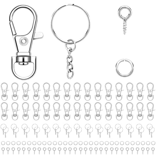 moinkerin 120 Stücke Schlüsselanhänger Set, 30 Stück Schlüsselringe mit Kette,30 Stück Schlüsselanhänger karabiner,30 Stück Spaltringe und 30 Stück Schrauböse Pins für DIY-Basteleien, Kunstharz von moinkerin