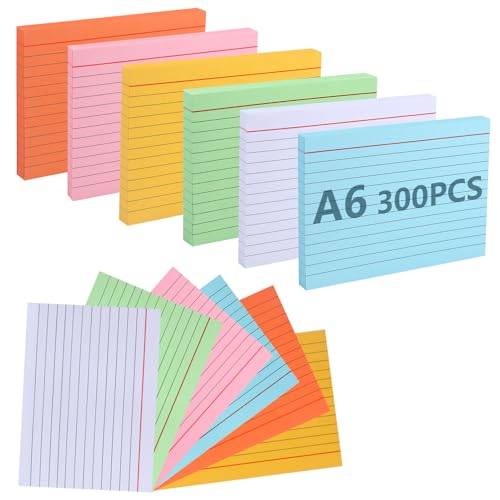 moinkerin Karteikarten A6 300 Stücke 5.83 * 4.13 Inch Mehrfarben Lernkarten Flashcards Karteikarten für Büro Haus Schule Lernen Linierte Karteikarte von moinkerin