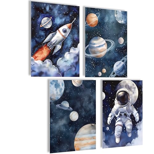 mojoliving Bilder Kinderzimmer jungen Baby Zimmer Poster Set Wandbilder Kinderzimmer mädchen Babyzimmer Deko Bilder für Baby Zimmer Dekoration (Astronaut) von mojoliving