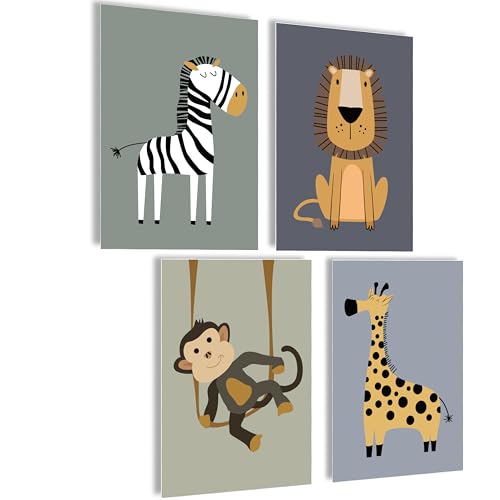 mojoliving Bilder Kinderzimmer jungen Baby Zimmer Poster Set Wandbilder Kinderzimmer mädchen Babyzimmer Deko Bilder für Baby Zimmer Dekoration (Safari) von mojoliving